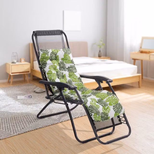 Livingandhome Linen Lounger Cushion with Tropical Monstera Leaf Pattern in Green, Length: 170 cm