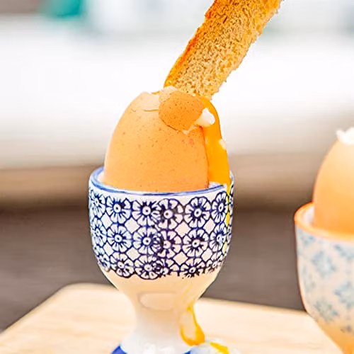 Nicola Spring Hand-Printed Floral Egg Cups, Pack of 4, Blue Stoneware – 2