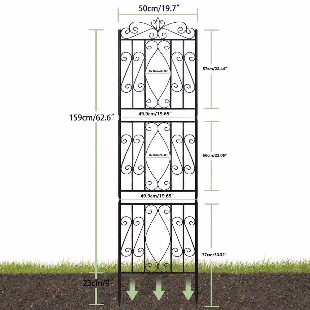 Nordara Black Powder-Coated Metal Garden Trellis Plant Climbing Fence, H 182 cm x W 50 cm x D 2 cm – 1