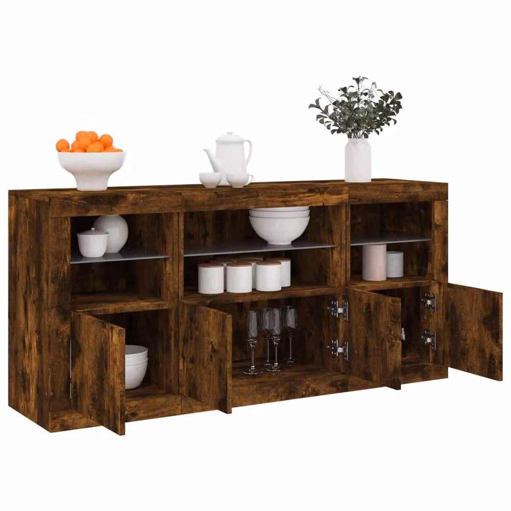 Berkfield Home Modern Smoked Oak Sideboard with Integrated LED Lights, Brown, W: 142.5 cm, D: 37 cm, H: 67 cm – 4
