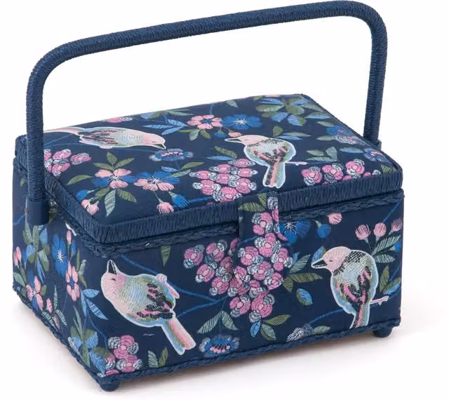 HobbyGift Sewing Box Floral Birds in Blue