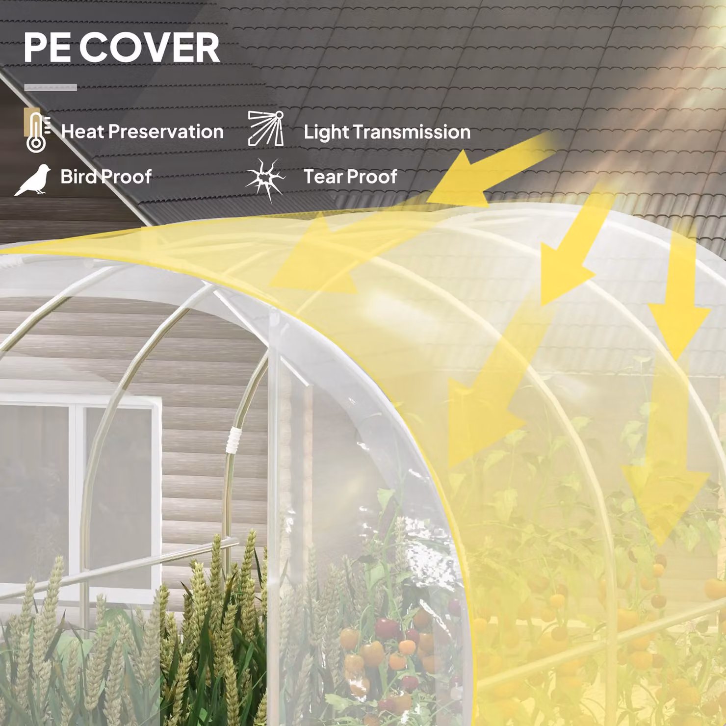 Outsunny Polytunnel Greenhouse with Hinged Door and Galvanised Steel Frame, Transparent – 3