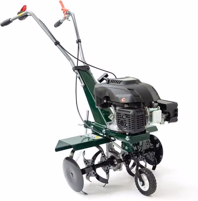 Webb Front Tine Petrol Tiller Cultivator Rotovator in Green and Orange with 56cm Tilling Width and 13cm Tilling Depth