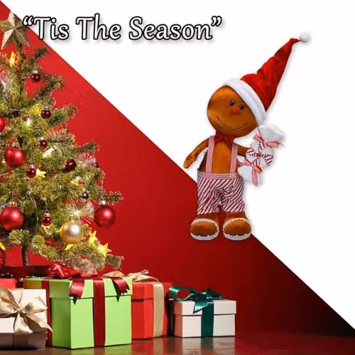VFM e-Store Christmas Gingerbread Man Decoration, Multicolour Striped Textile Ornament, H 60 cm x W 39 cm – 6