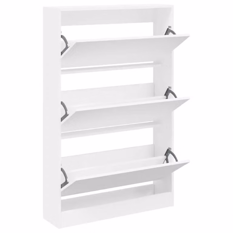 Berkfield Home White Shoe Cabinet with Tilting Compartments and Push to Open Doors, W/D/H: 80 x 21 x 125.5 cm
