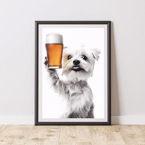 60 Second Makeover Funny Maltese Drinking Beer Paper Poster, A3