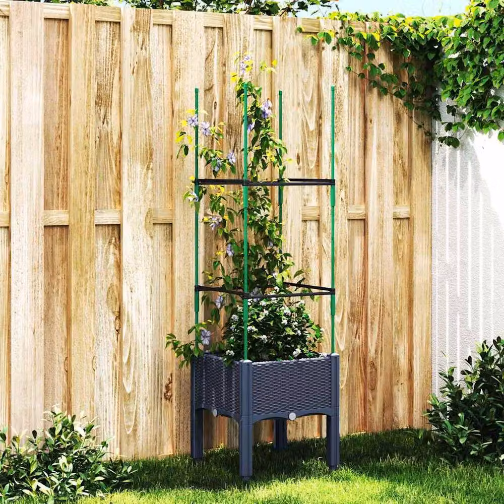 Berkfield Home Garden Planter with Trellis in Dark Blue and Grey, W/D/H: 40 x 40 x 142.5 cm – 2