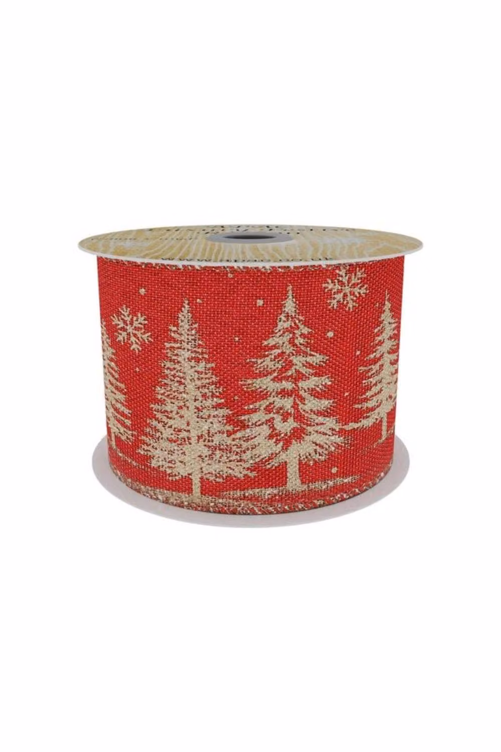 KDMD Red Mesh Ribbon with Gold Christmas Tree Print, Width: 6.3 cm, Length: 9.14 m – 2