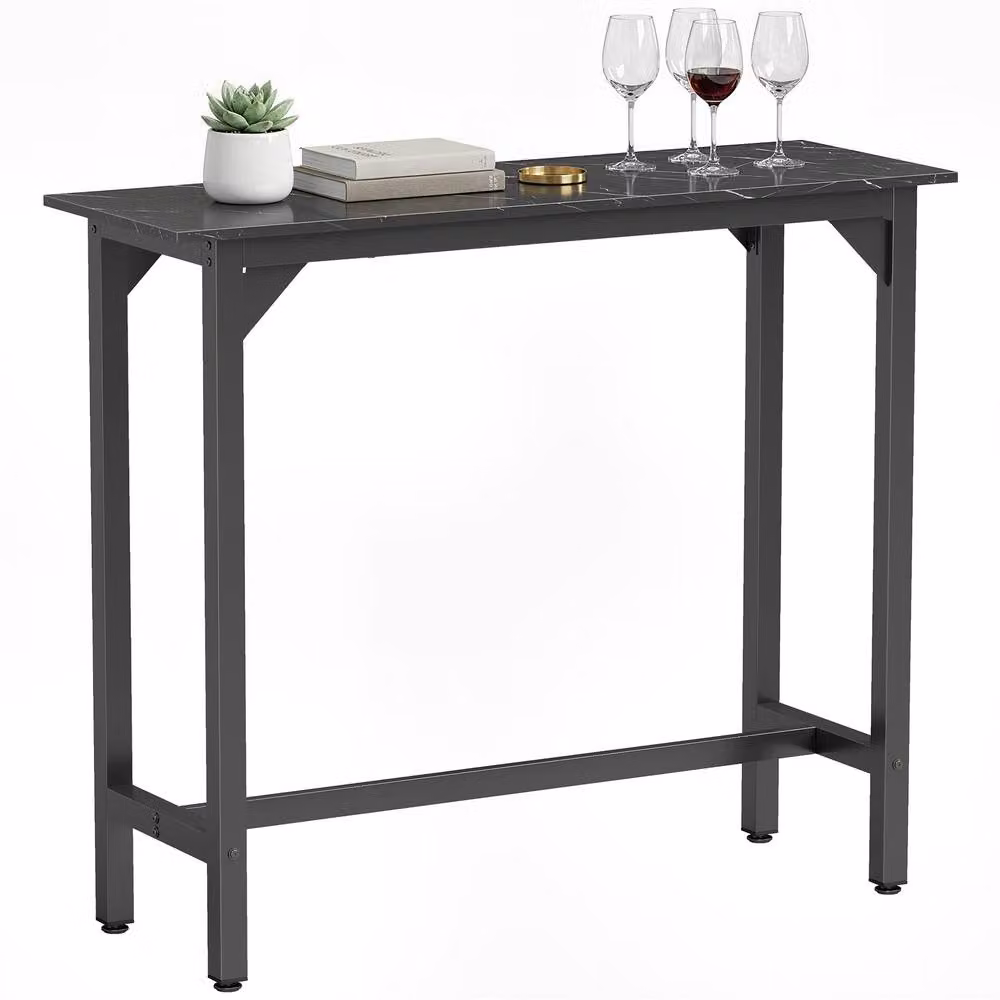 HOMCOM Black Marble Effect Bar Coffee Table with Adjustable Footpads in Black – 2