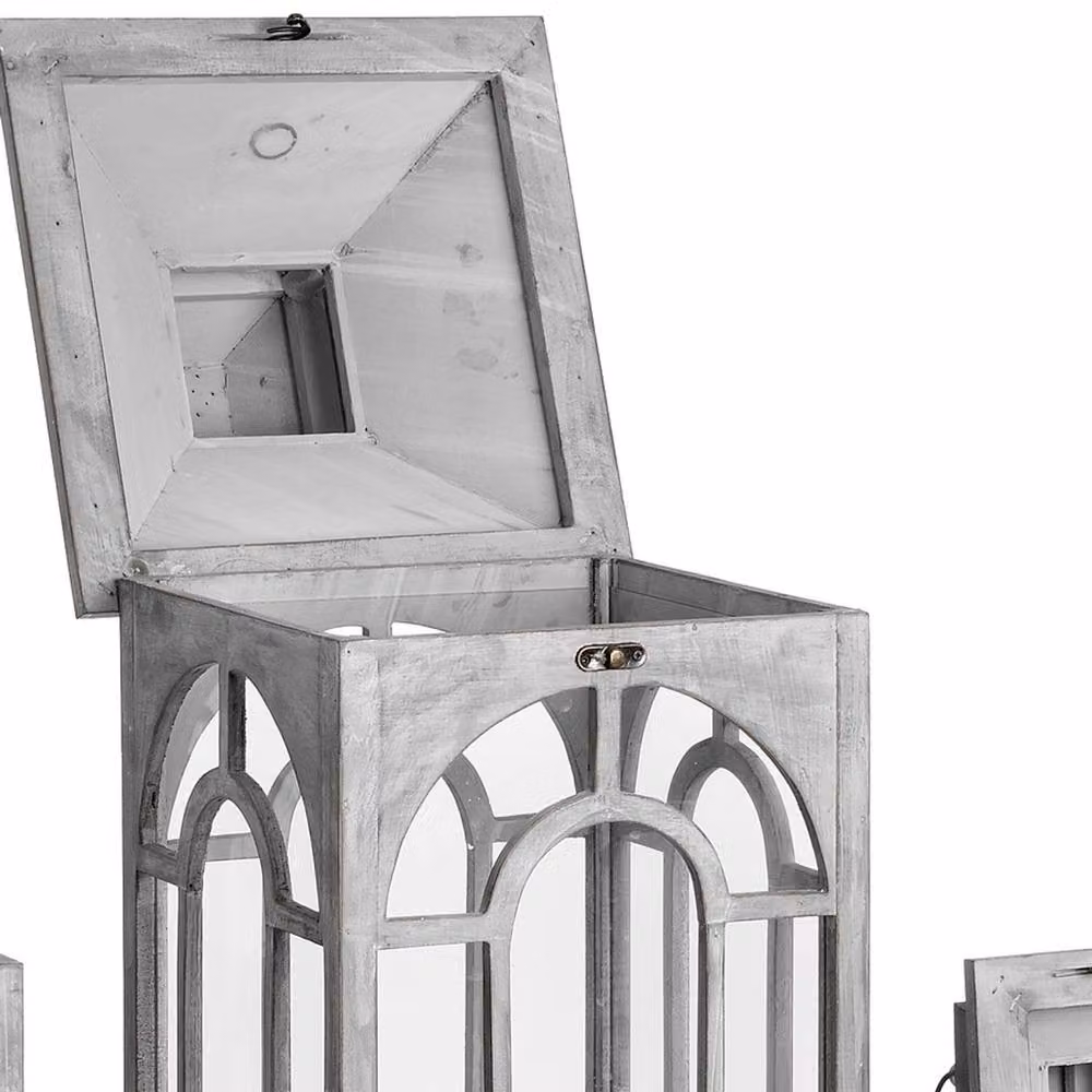 Hill Interiors Archway Design Wooden Candle Lanterns, Set of 3, Grey – 2