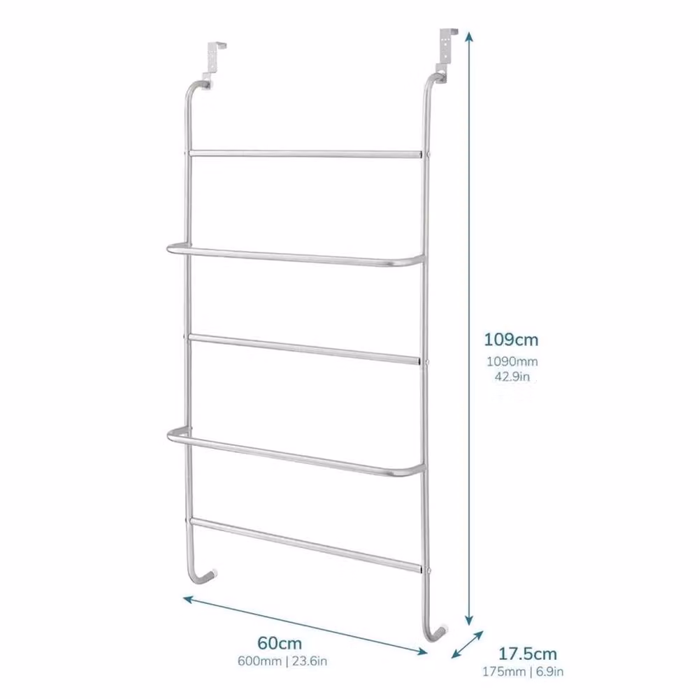 PAWNORA 5 Tier Over Door Metal Clothes Airer and Towel Rail Rack in Silver – 2