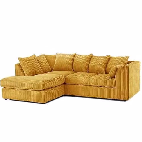 SofaSelection UK Jumbo Cord Left Hand Corner Sofa in Yellow, 4 Seater L-Shape Fabric Couch with Scatter Cushions and Removable Covers – 1