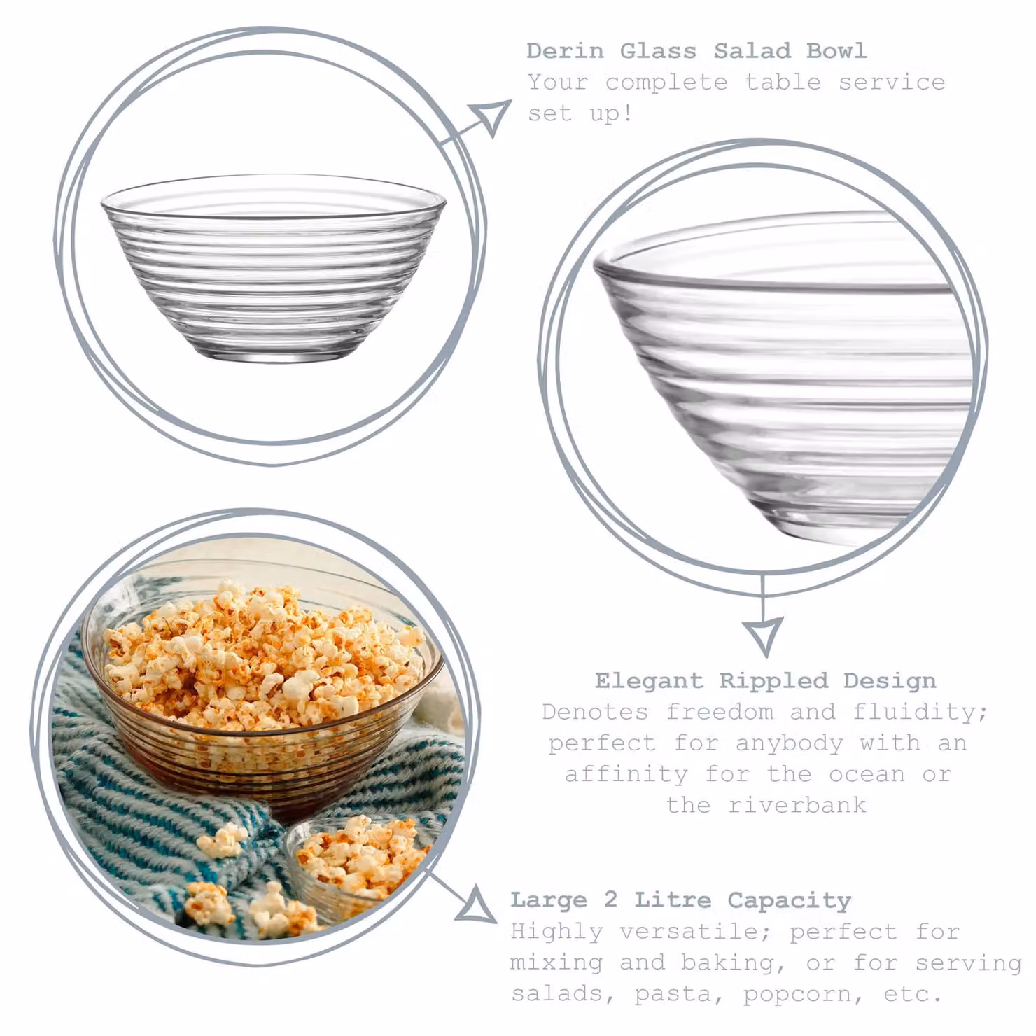 LAV Derin Glass Serving Bowl in Transparent, Diameter: 23 cm – 2