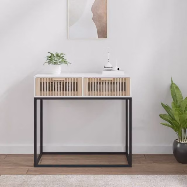 Berkfield Home White Console Table in Engineered Wood and Metal, W/D/H: 80 x 30 x 75 cm – 1