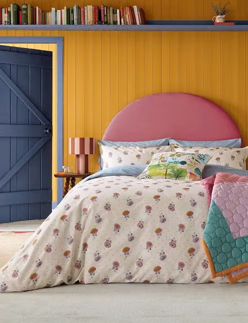 LAND & SHORE Rene Floral Pure Cotton Bedding Set, Cream and Multicolour, W: 140 cm, L: 200 cm