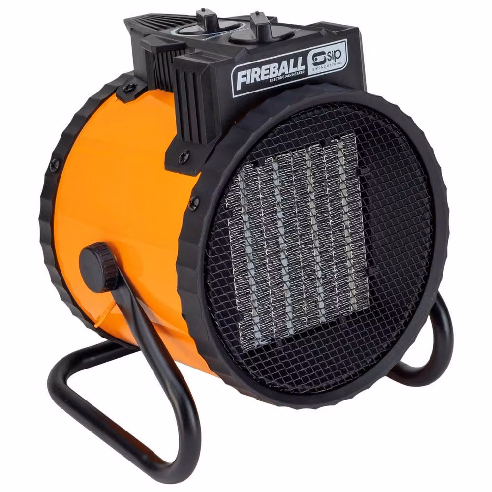 SIP FIREBALL Turbofan 2000 Electric Fan Heater with Overheat Protection and Thermostat, Orange and Silver, W: 21 cm, D: 16 cm, H: 22 cm – 9