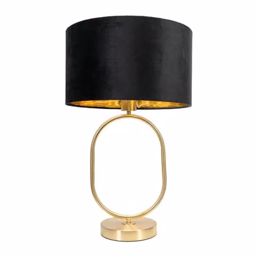 ValueLights Antonia Oval Table Lamp with Black Velvet and Gold Drum Shade and LED Bulb