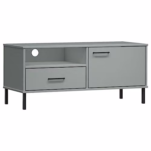 vidaXL OSLO TV Cabinet in Grey Solid Pine Wood with Metal Legs – 1
