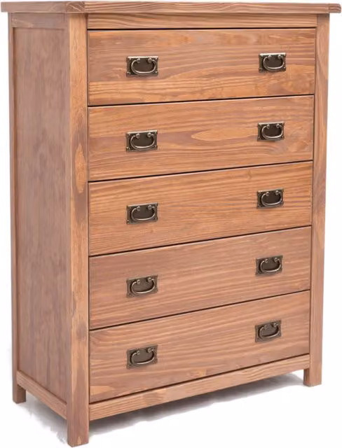 Cabinet Bits Padua 5 Drawer Chest of Drawers in Brown and Gold Pine Wood