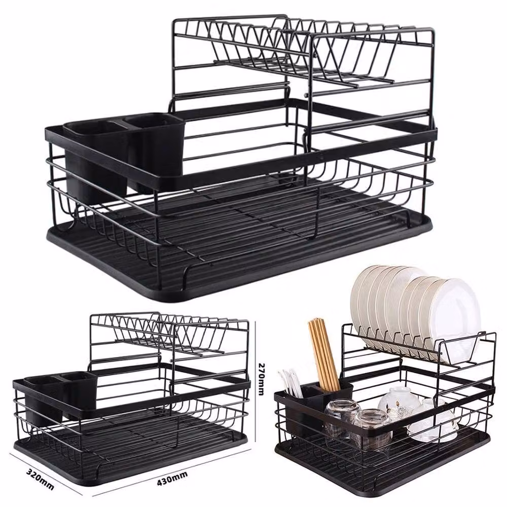 Kelvenix Double-layer Draining Bowl Rack in Black – 5