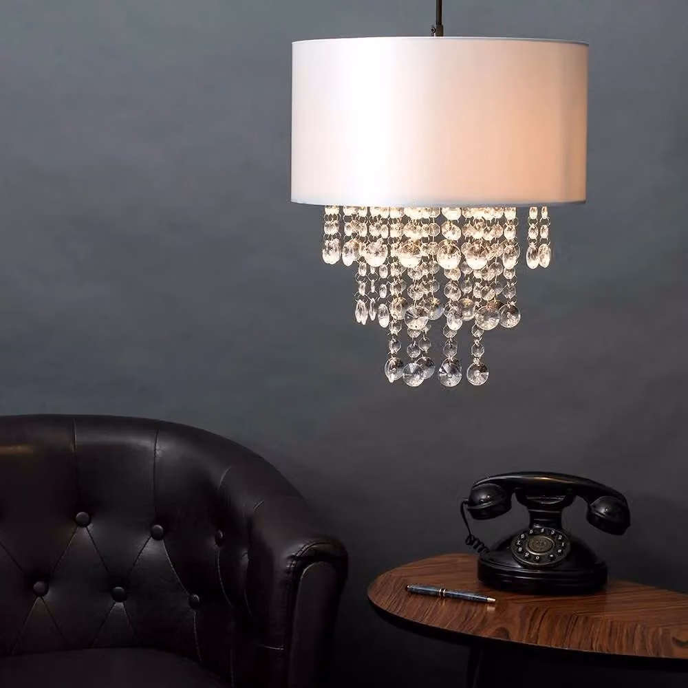 ValueLights Jesmond Grey Jewel Effect Acrylic Ceiling Pendant Shade with Warm White Bulb – 2
