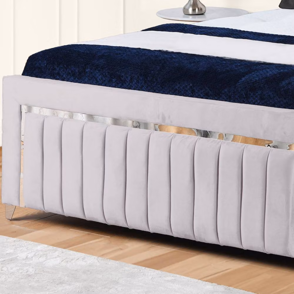 UK Bed Furniture Silver Upholstered Gas Lift Storage Single Bed with 48-inch Headboard – 3