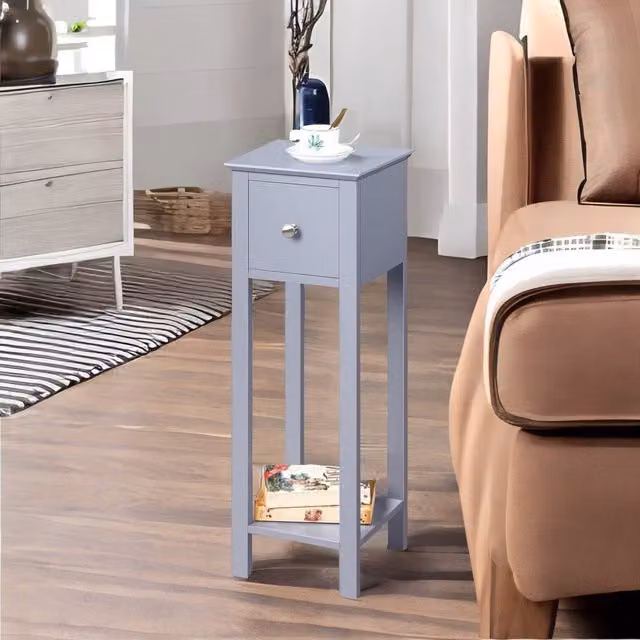 Rafaelo Mobilia Narrow Tall Bedside Table with Drawer in Grey