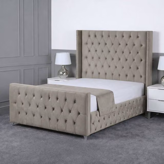Living Comfort Bedz Executive Luxe Upholstered Gas Lift Storage Bed in Light Grey, Super King, W/D/H: 200 x 200 cm