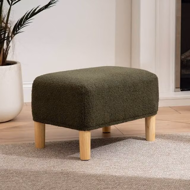 Scottish Everlastings Ltd Green Bouclé Cylindrical Foot Stool, W/D/H: 33 x 33 x 48 cm