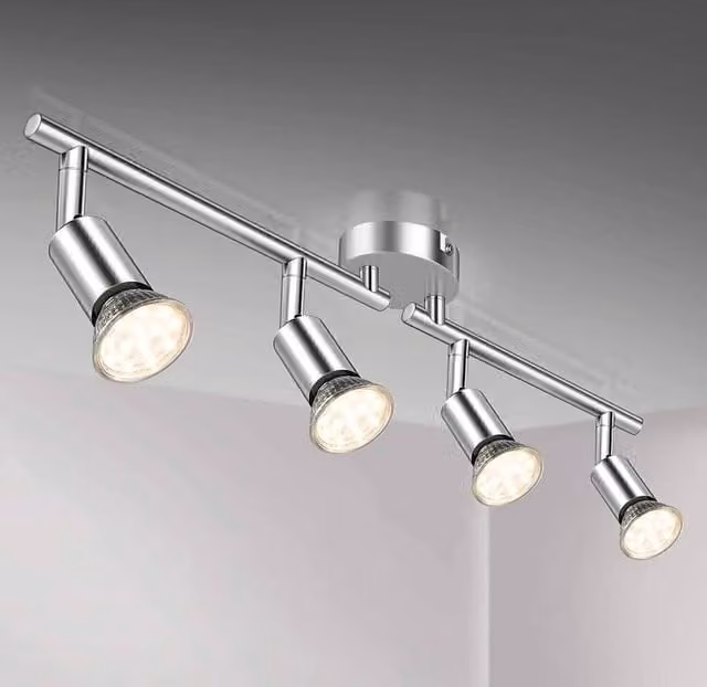 NESTLUNE 4 Way Adjustable Ceiling Spotlight in Silver for Kitchen or Bar