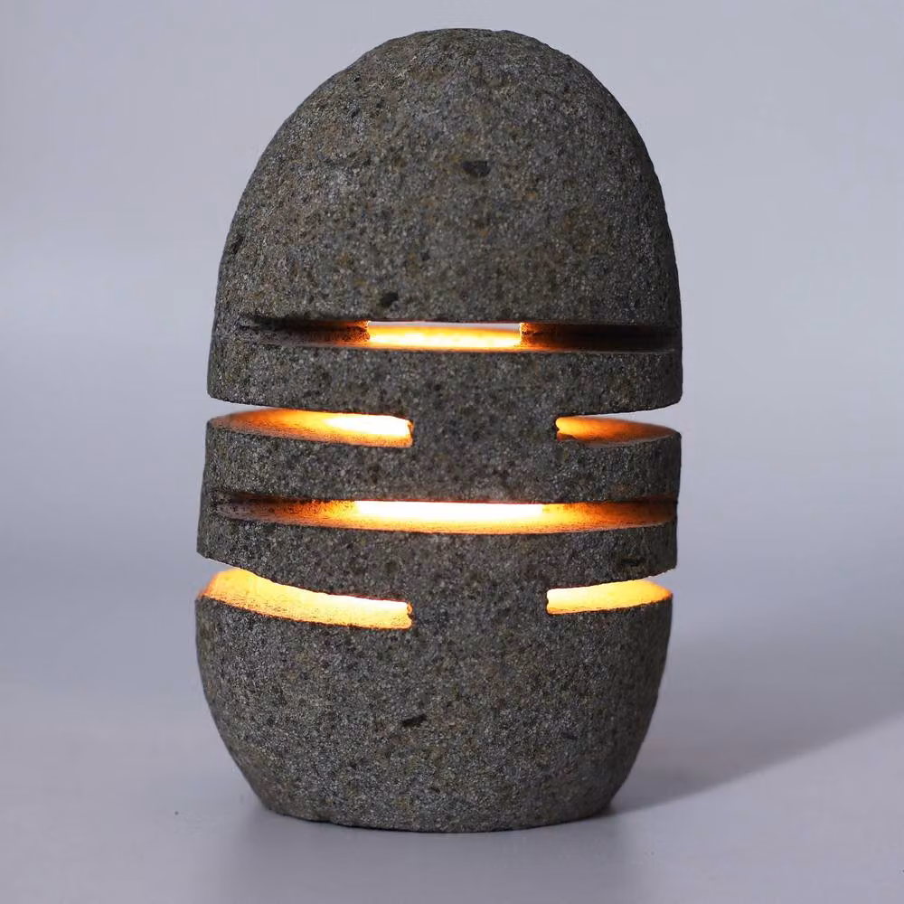 Serenityy Natural Riverstone Standing Tealight Candle Holder in Beige and Grey with Layered Cut Design – 3