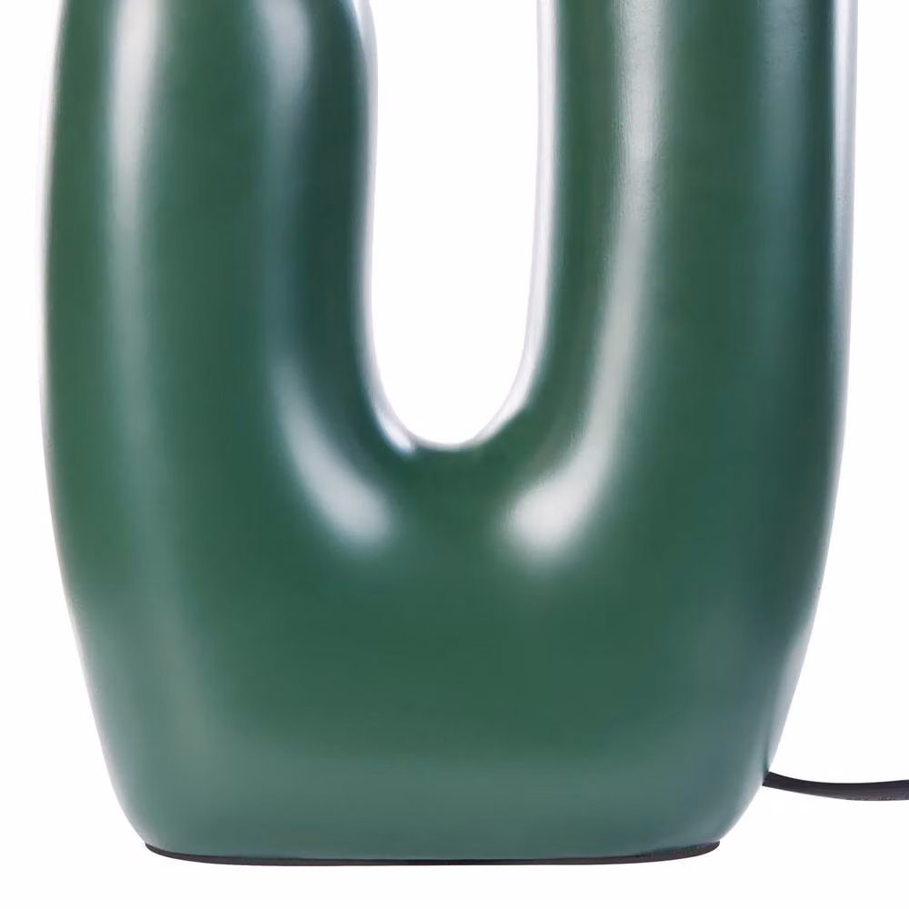 Wyld and Coco Green U-Shaped Resin Table Lamp with Double Transparent Glass Shades and Gold Brass Accents – 3