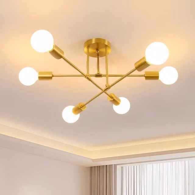 COMELY Sputnik 6-Light Adjustable Modern Ceiling Lamp in Gold/Brass with E27 Sockets