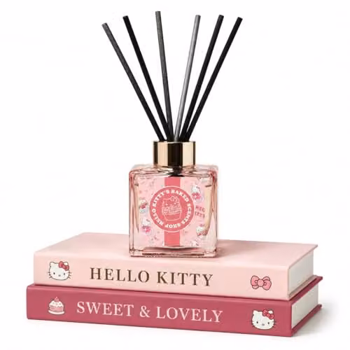 Hello Kitty Strawberry Cupcake Scented Reed Diffuser in Pink with Decorative Glass Bottle and 6 Reeds
