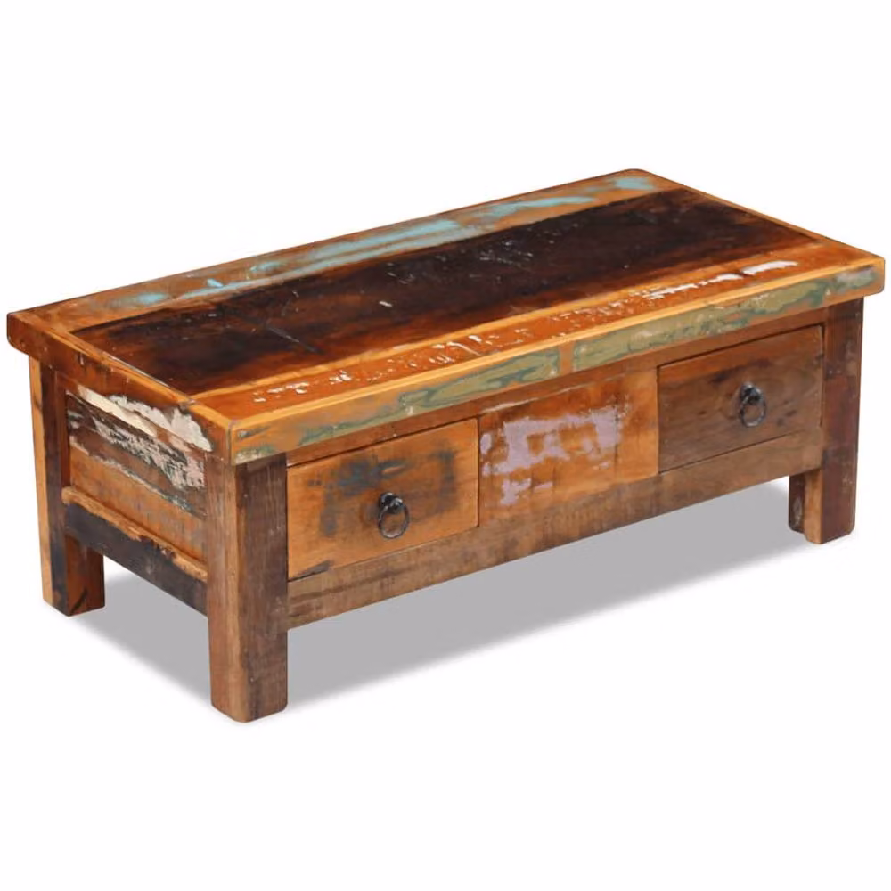 Berkfield Home Reclaimed Solid Wood Coffee Table with Drawers, Brown, W: 90 cm, D: 45 cm, H: 35 cm – 2