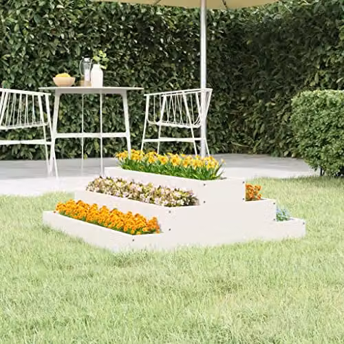 vidaXL White Solid Wood Pine Planter Tub W: 80 cm, D: 80 cm, H: 27 cm – 2