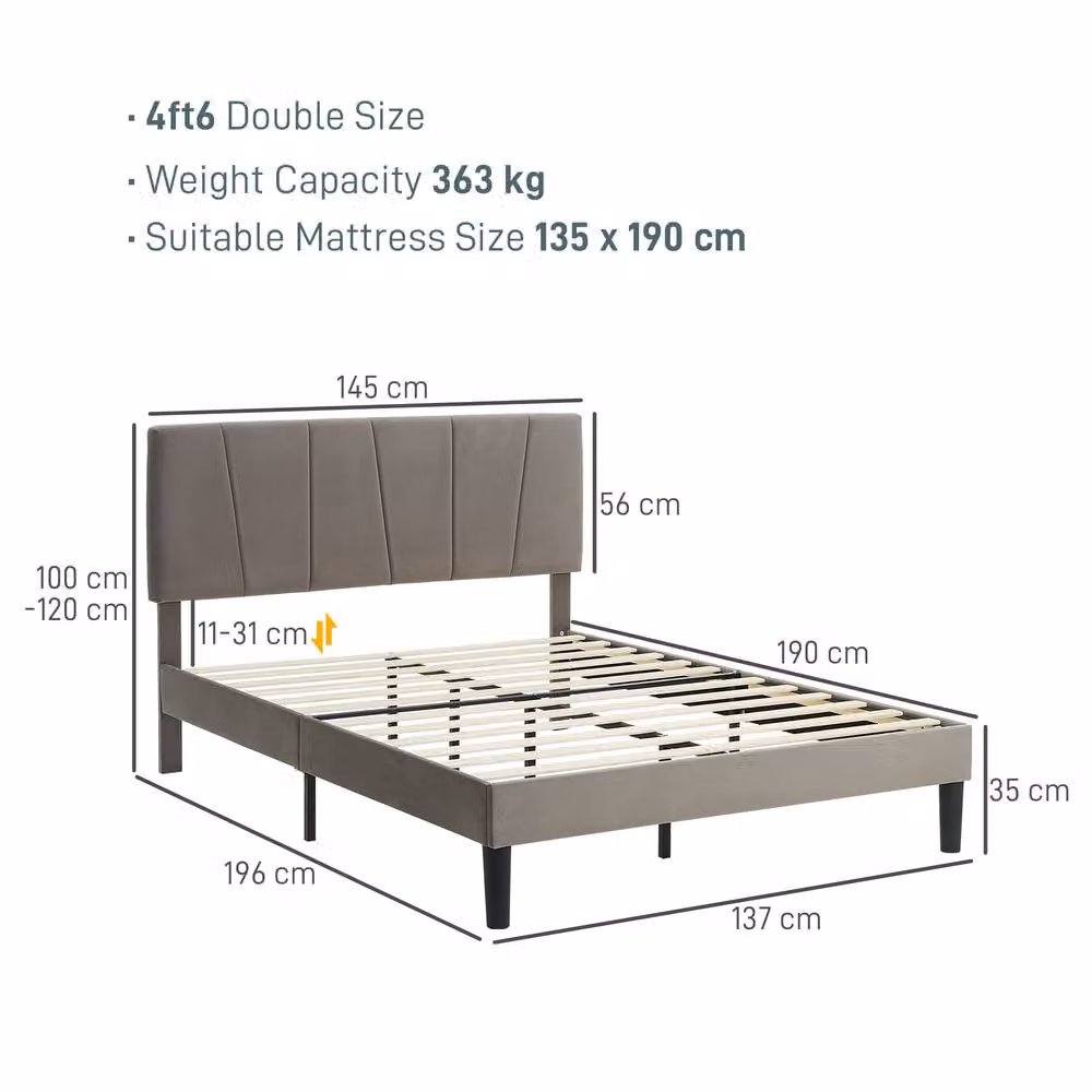 STILVORA Double Bed Frame with Grey Velvet Upholstery and Drawers, 140 x 200 cm – 2