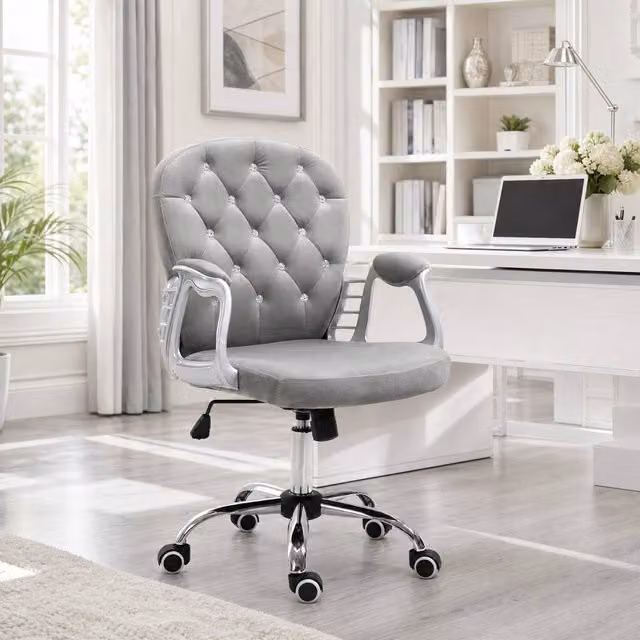STILVORA Grey Velvet Task Chair with Adjustable Height and 360 Degree Swivel – 1