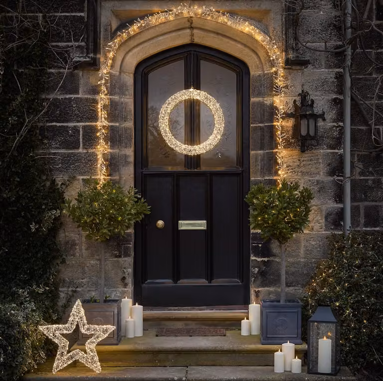 Lights4fun 5m Dual Colour LED Icicle Cluster Door Light with Remote Control, Timer and Dimmer in White and Multicolour