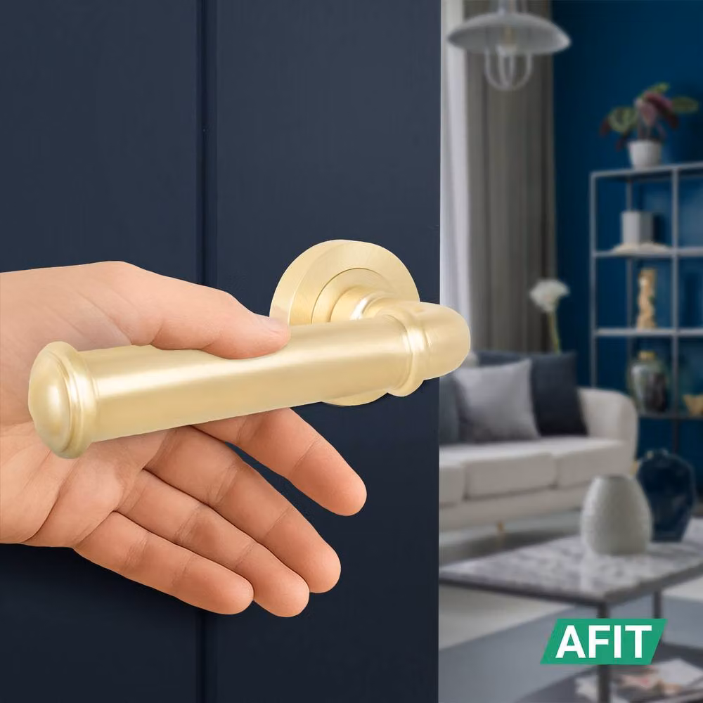 AFIT Brass Fire Door Handle, Satin Brass Internal Lever On Rose, Gold, 150 x 150 mm – 4