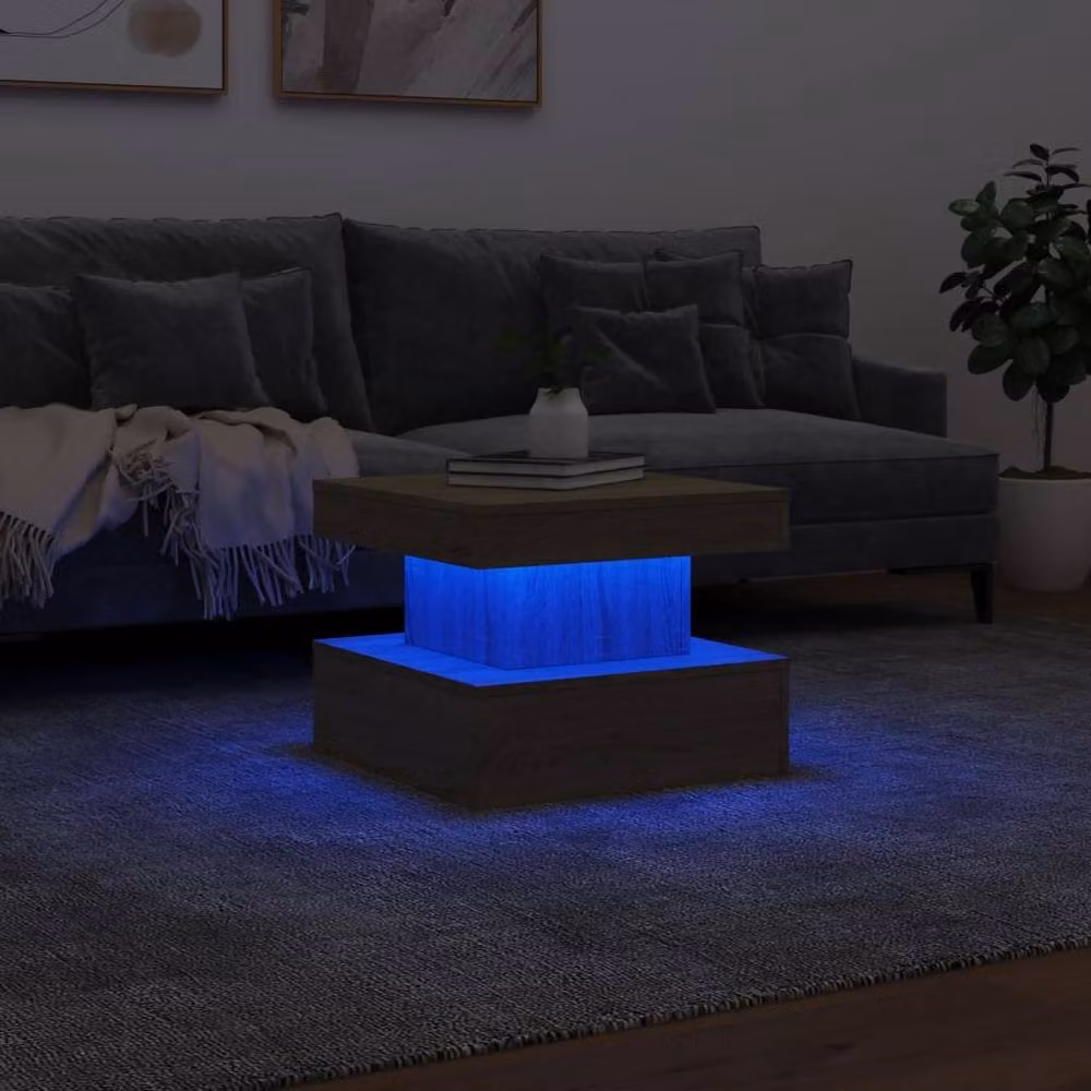 Berkfield Home Modern Square Coffee Table with LED Lights in Sonoma Oak Brown, W/D/H: 50 x 50 x 40 cm – 4