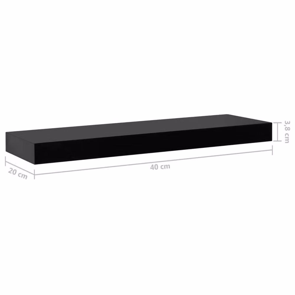 Berkfield Home Set of 2 Black Lacquered Floating Wall Shelves, W: 40 cm, D: 20 cm, H: 3.8 cm – 5