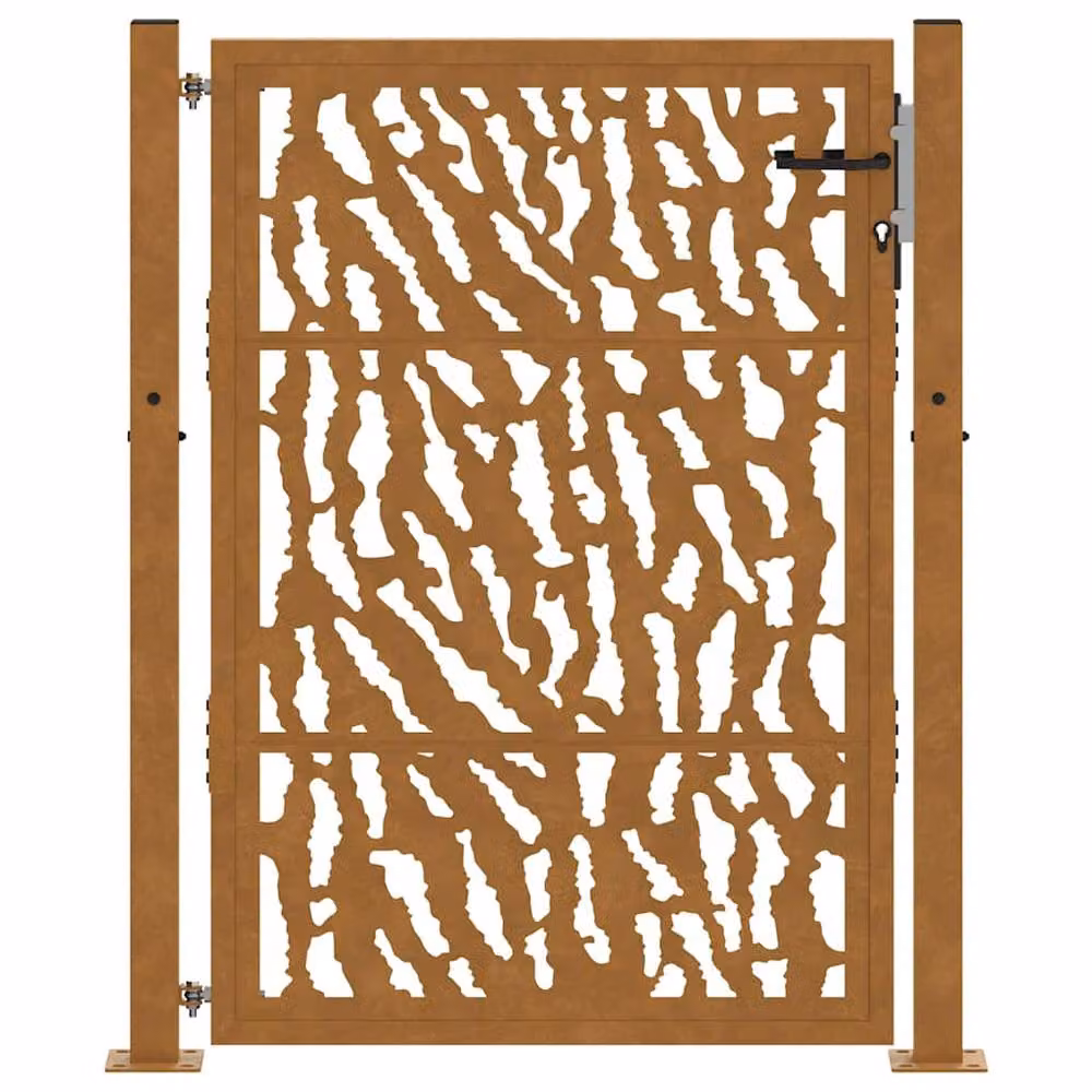 Berkfield Home Beautiful Garden Gate in Brown Weathering Steel with Trace Design, W: 105 cm, H: 130 cm – 3