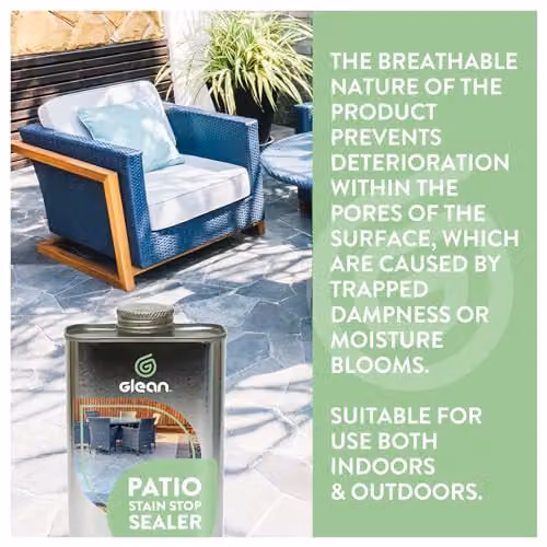 GLEAN Patio Stain Stop Sealer, Solvent Based Impregnating Sealer for Natural Stone Patios and Flooring, Transparent, Matt Finish, 1 l – 3
