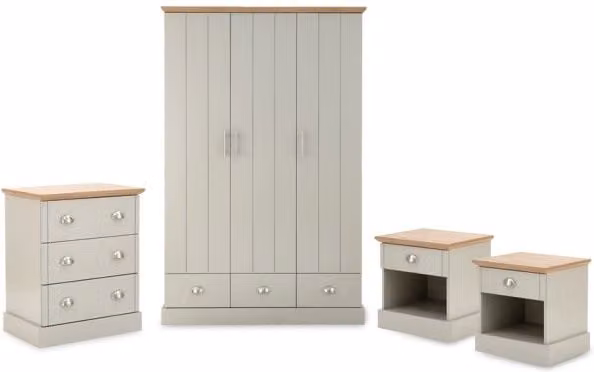 GFW Kendal 4 Piece Modern Bedroom Furniture Set in Grey and Oak – 1