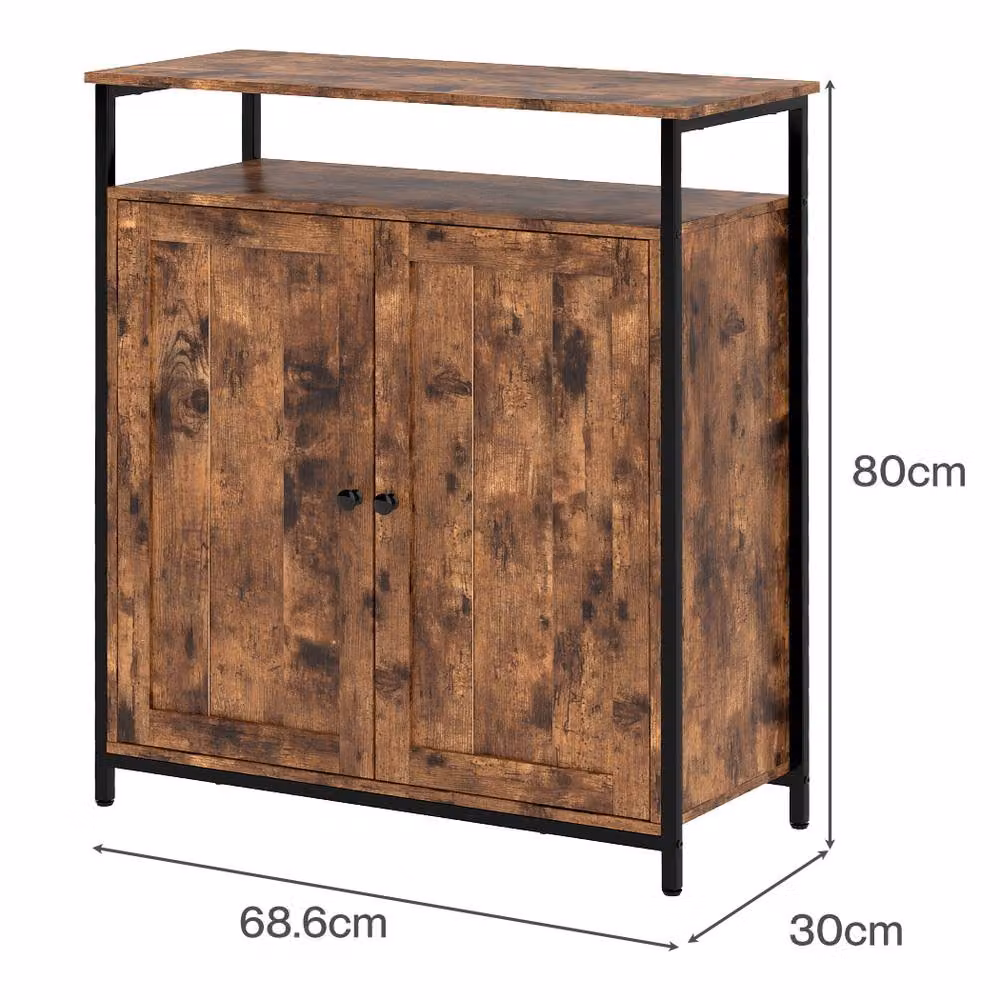 Levede Industrial Style Storage Cabinet in Brown with 2 Doors and Adjustable Shelves – 3