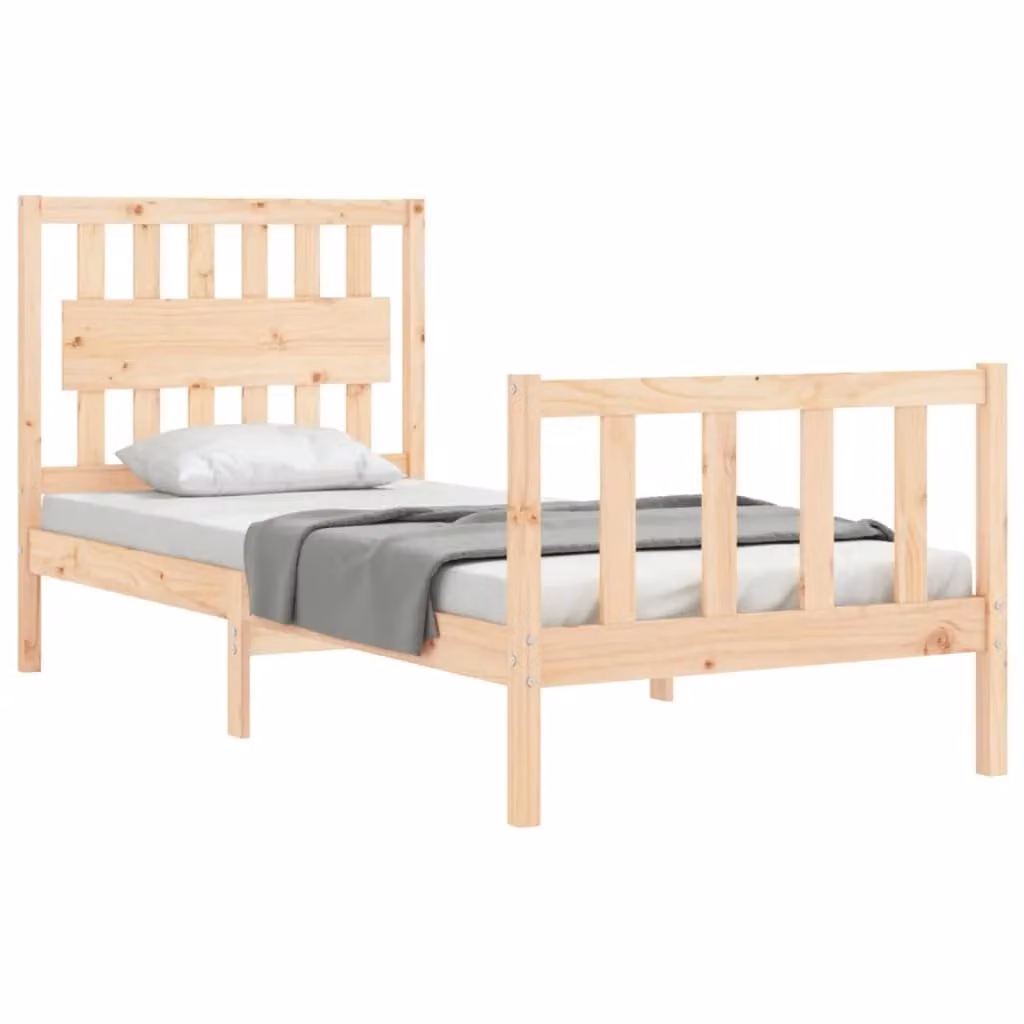 Berkfield Home Single Solid Wood Bed Frame with Headboard in Brown, W/D/H: 90 x 190 cm
