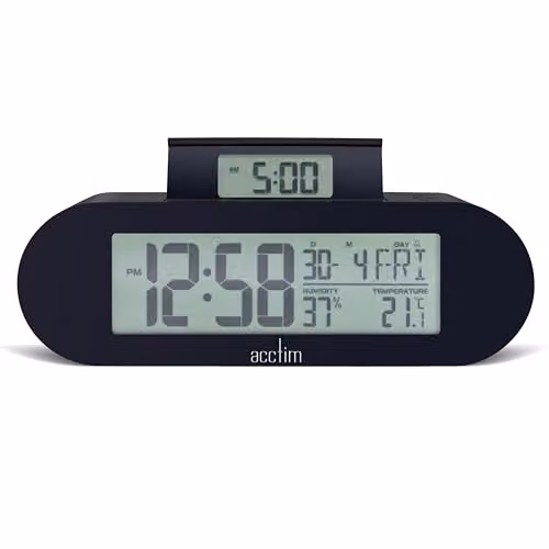 Acctim Alarm Clock in Black and Anthracite, H 4.8 x W 15 x D 7.2 cm