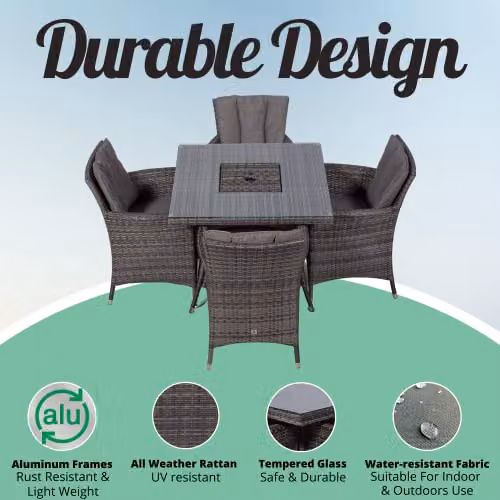 Thats Furniture Savannah 4 Seater Rattan Garden Dining Set with Ice Bucket in Grey – 3