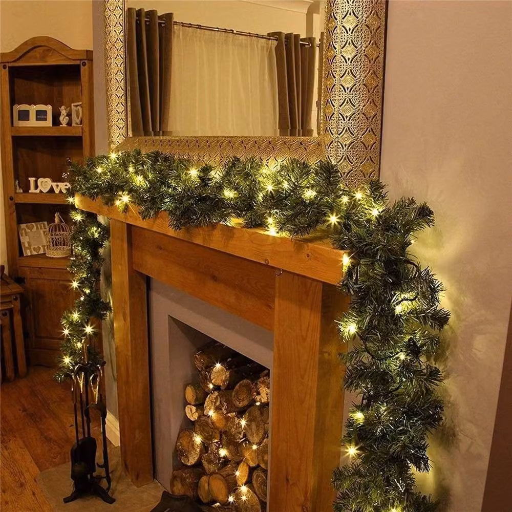 Kelvenix 9FT Green Christmas Garland with Warm White LED Lights – 4